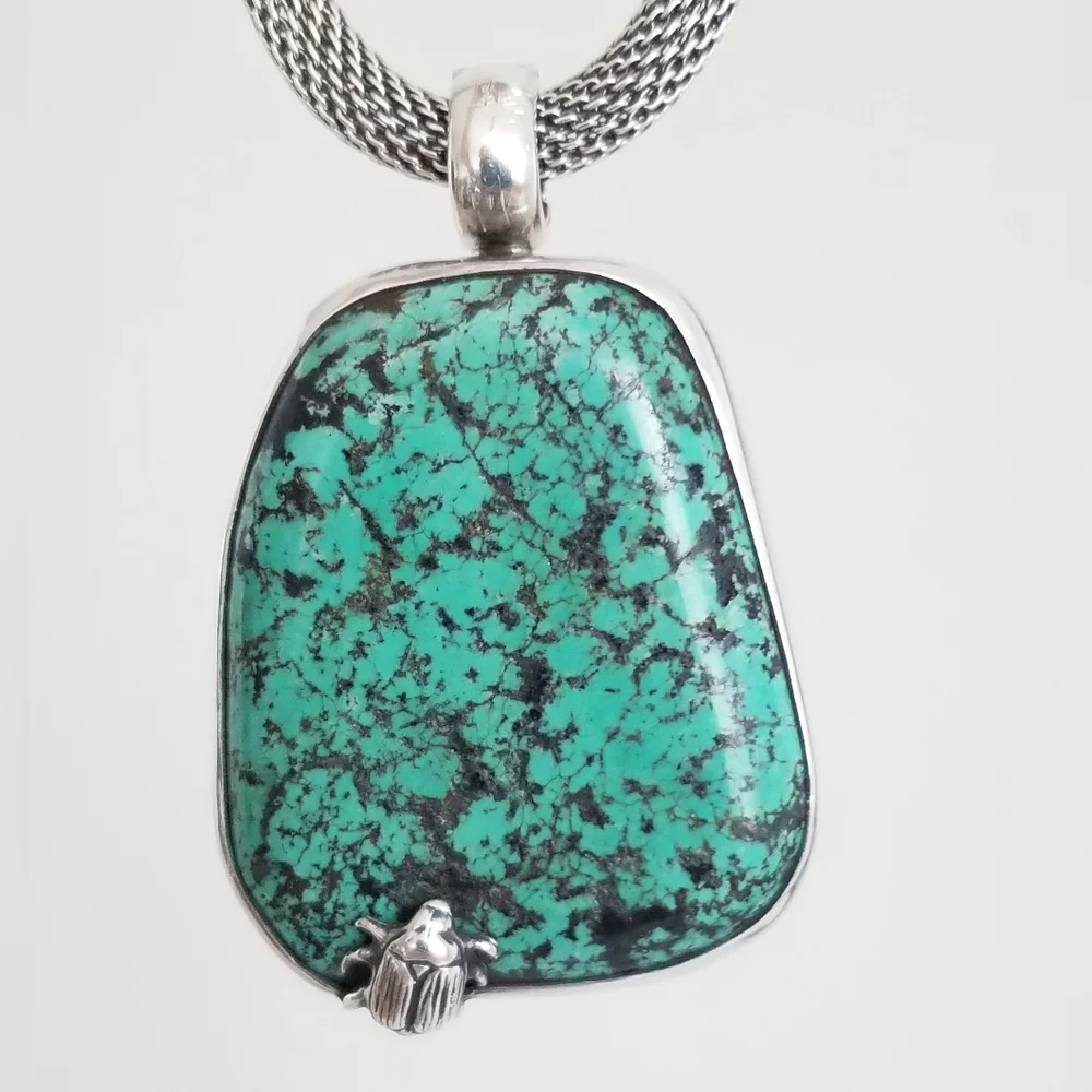 $2195 Stephen Dweck One Of A Kind Turquoise Pendant & Silver Necklace - Picture 10 of 13